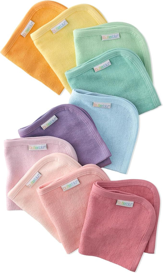 River 10-Pack Baby Terry Washcloths 100% Organic Cotton Absorbent for Baby and Toddler Boys & Girls, Sunny Pink Rainbow, One Size