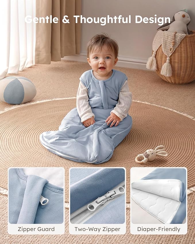 Yoofoss Rayon Made from Bamboo Baby Sleep Sack 6-12 Months 1.0 Tog Baby Wearable Blanket, Super Soft Infant Toddler Sleeping Sack 2-Way Zipper