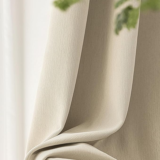 jinchan Chenille Blackout Curtains 108 Inches Long Beige Thermal Insulated Curtains for Living Room Bedroom 2 Panels Triple-Weave Noise Reducing Drapes Back Tab Privacy Window Curtains 50x108 Inch