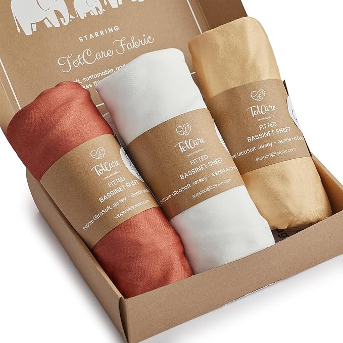 Bassinet Fitted Sheets Compatible with Mika Micky Bedside Sleeper Bassinet Mattress Pad - Buttery Soft, Premium Stretchy Jersey Knit Sheets - Burnt Orange+Mustard Yellow+ Gray, 3 Pack
