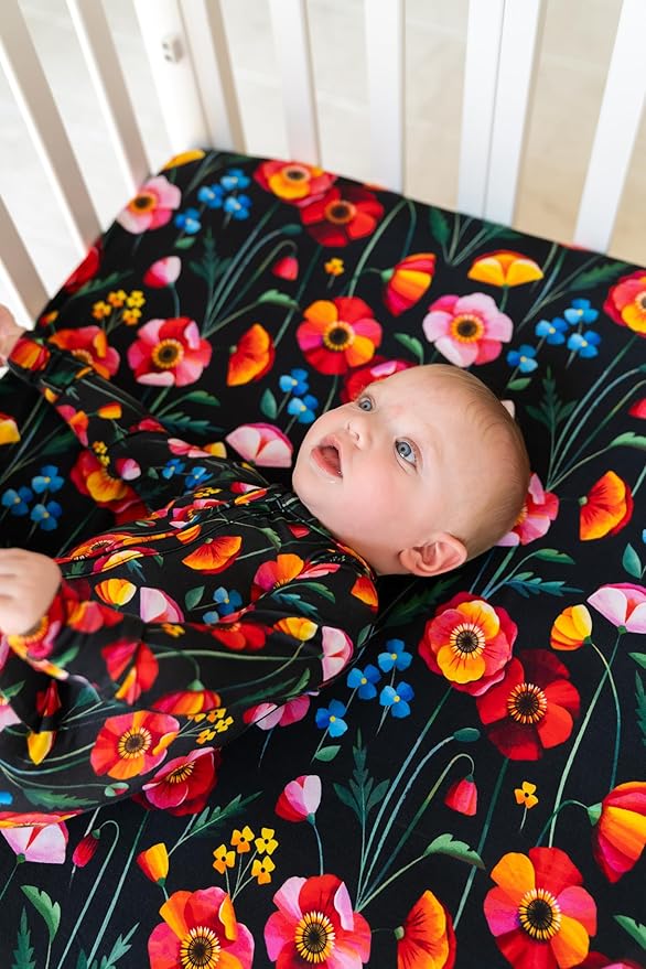 Jade&Kai 2-Pack Fitted Crib Sheets | Gently Made for Sensitive Skin | Premium Soft and Stretchy Viscose | Designed by Mamas (Pretty Poppies & Naptime N' Noodles)