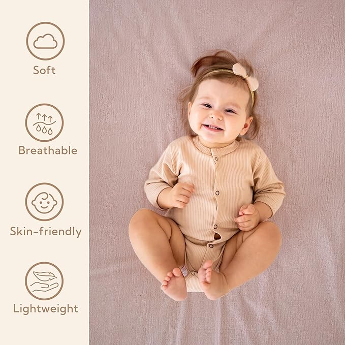 SOULFUL Muslin Crib Sheets for Boys Girls, 2 Pack Soft and Breathable Cotton Fitted Crib Sheets for Standard Crib Mattress (28"x 52", Green & Dusty Rose)