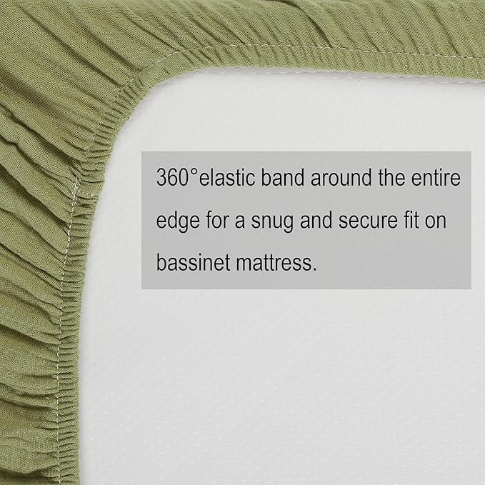 Onacosht Muslin Bassinet Sheets 3 Pack, 100% Cotton Baby Fitted Sheet 33" x 19" Compatible with Mika Micky, KoolaBaby (3 in 1), BabyBond, HARPPA and RICUTON Bedside Bassinet, Beige Green and Sky Blue
