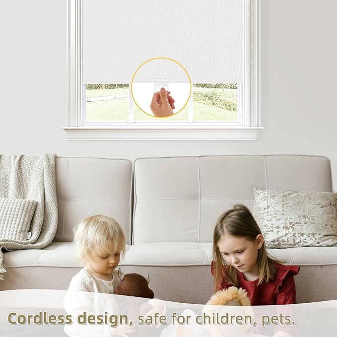 ChrisDowa Blackout Roller Shades for Windows, Striped Pattern Cordless Pull Down Door Blinds with Privacy, Thermal Insulated Window Shades for Living Room, Home and Office. White, 20" W x 72" H
