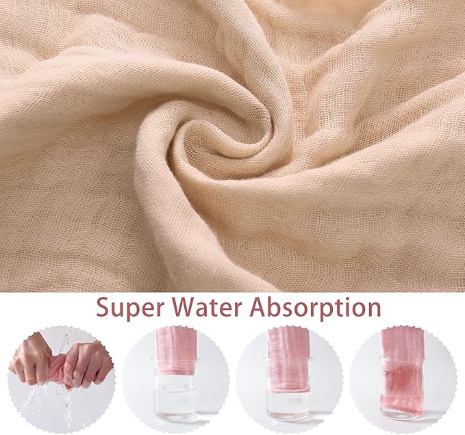 SnugOre Muslin Burp Cloths 5 Pack Large 20x12 inches Baby Burping Cloths, 6-Layer 100% Cotton for Newborn Boys Girls, Ultra Soft & Absorbent （Apricot Color）