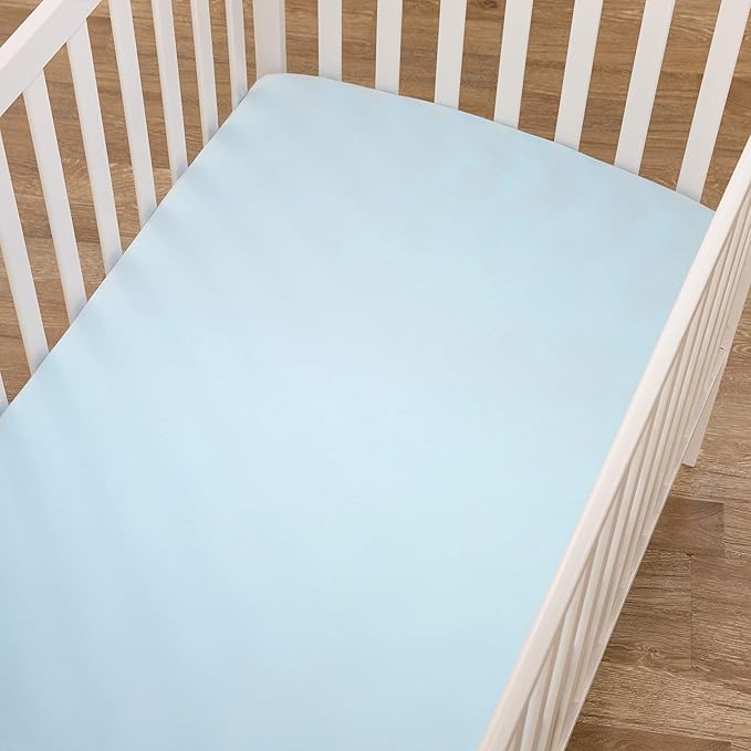 American Baby Company 2 Pack 100% Natural Cotton Fitted Crib Sheets 52" x 28" - Soft, Breathable, Hypoallergenic & Gentle Toddler Bed Sheets, Blue, Neutral for Boys & Girls