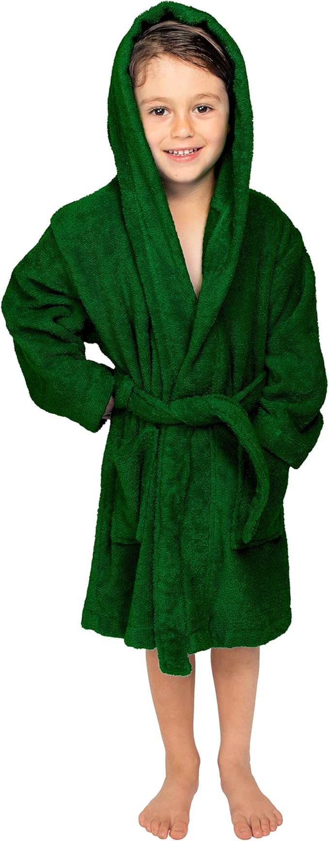 BAGNO MILANO Kids Organic Turkish Cotton Hooded Beach Cover-Up Towel, GOTS Certified, for Boys and Girls (Dark Green, 6-8 Years)