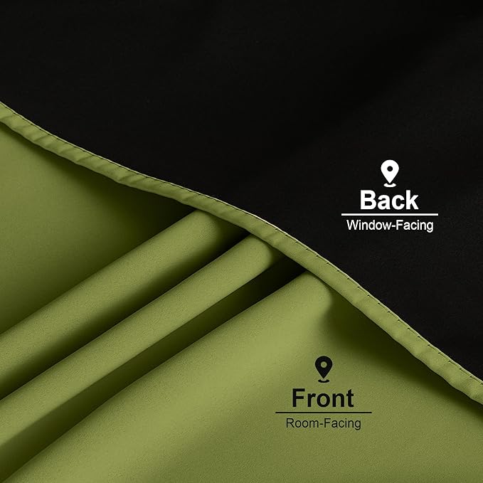 NICETOWN Olive Green 100% Blackout Curtains for Bedroom, 52x84 Inches Set of 4 for Living Room, Rod Pocket Back Tab & Noise Reducing Drapes Black Lined Insulated Window Treatment Panels