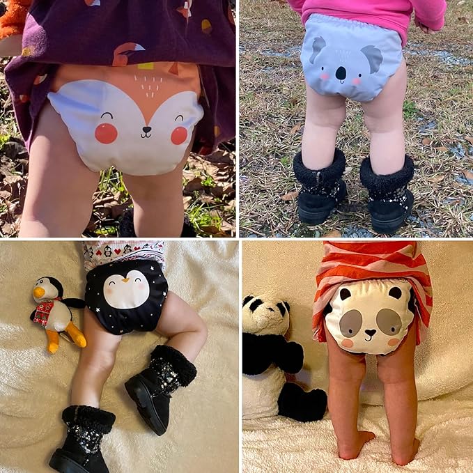 Mama Koala 3.0 Pocket Cloth Diapers for Babies with AWJ Lining, 6 Pack with 6 5-Layer Natural Cloth Diaper Inserts - Reusable and Washable Pocket Diapers(A-Love Animals)