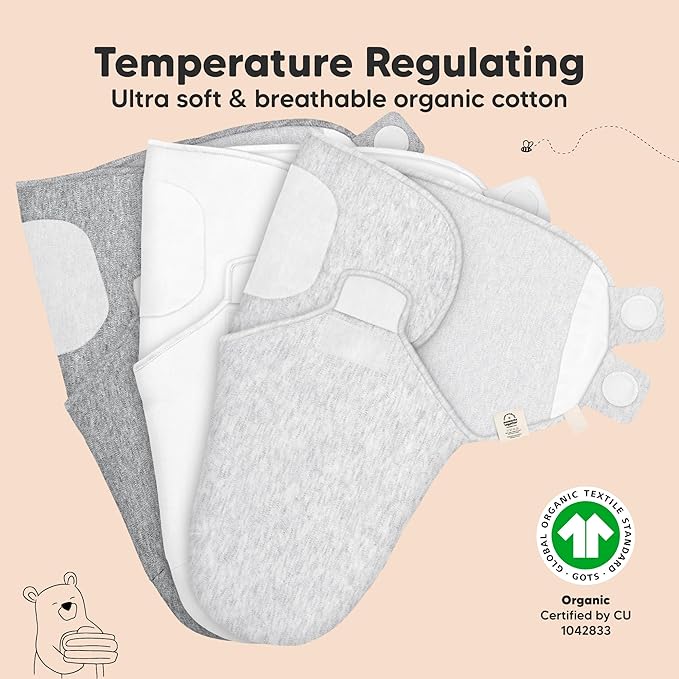 3-Pack Organic Baby Swaddle Sleep Sacks - Swaddles for Newborns, Infant 0-3 Months, Baby Girls, Boys, Soft & Snug Newborn Sleep Sack, Nursery Swaddling Blankets (Cloud)