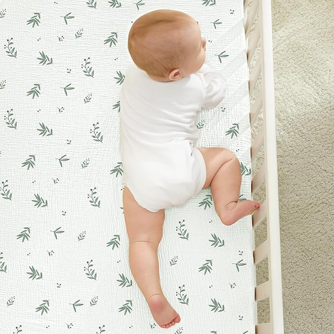 Bearmoss Muslin Crib Sheets - 100% Cotton Baby Crib Sheets Fitted for Standard Crib Mattress & Toddler Bed Mattress 52"x28" Soft Breathable Crib Sheet Neutral for Boys Girls - 2 Pack (Bamboo)