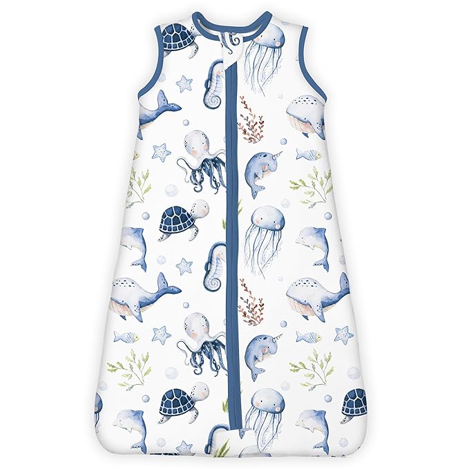TOTBASIC 1.0 TOG Sleep Sack 6-12-15 Months, Ultra Soft Sleeping Bag, Premium Baby Wearable Blanket with 2-way Safe Zipper All Season Sleep Sack, 1 Pack(Ocean Animals)