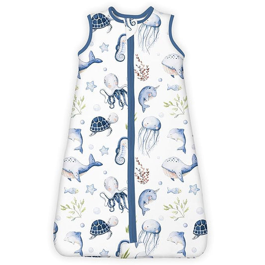 TOTBASIC 1.0 TOG Sleep Sack 6-12-15 Months, Ultra Soft Sleeping Bag, Premium Baby Wearable Blanket with 2-way Safe Zipper All Season Sleep Sack, 1 Pack(Ocean Animals)