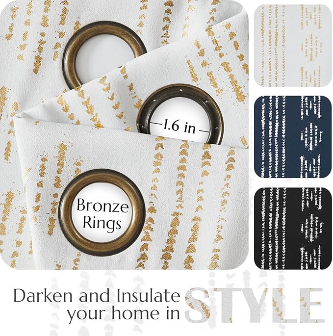 jinchan 95% Blackout Boho Curtains 84 Inches Long for Bedroom Living Room Golden Geometric Foil Printed Curtain Grommet Top Room Darkening Drapes Off White 52 x 84 2 Panels