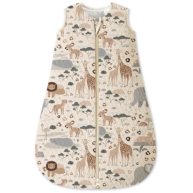 Unnivoll Baby Sleep Sack 0-6 Months 1.5 Tog Baby Wearable Blanket 100% Cotton Fabric Warm Sleeping sack with 2-Way Zipper Quilted for Infant Newborn Tog Apricot Elephant