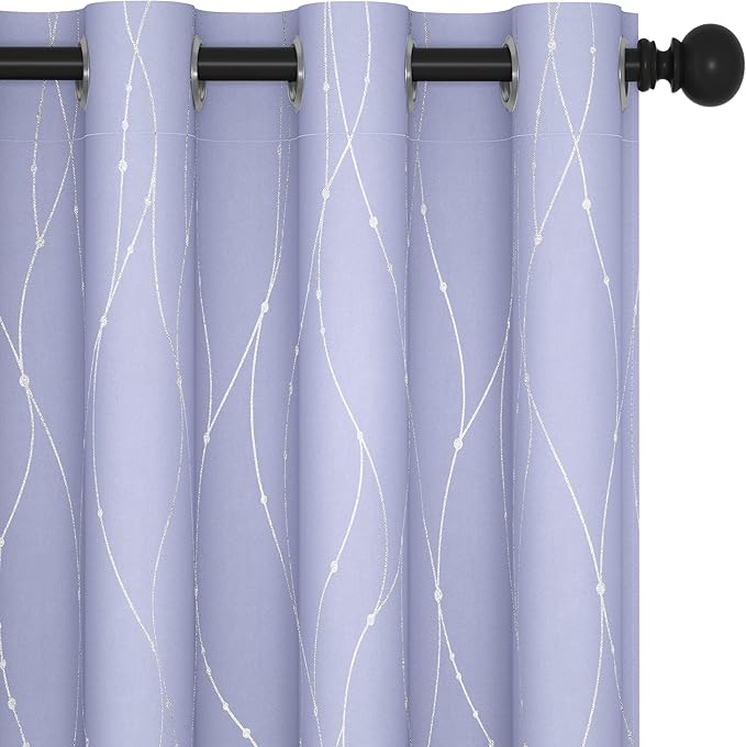 Deconovo Blackout Curtains, Thermal Insulated Soundproof Drapes with Wave Dots Foil Print, 52 x 63 Inch, Set of 2, Machine Washable Window Curtain for Bedroom Living Room Nursery Kitchen, Light Purple
