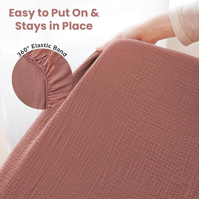 100% Organic Cotton Muslin Crib Sheets (Set of 2) – Soft & Breathable Fitted Sheets for Boys and Girls, Neutral Colors – Fits Standard Baby Crib Mattress (28 x 52 Inches) (Rust/Ivory)