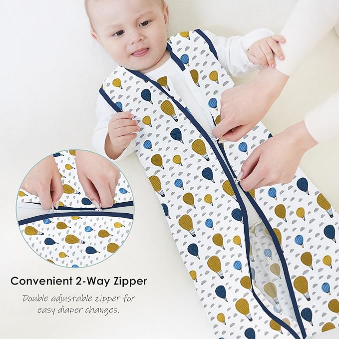 Cute Castle Baby Sleep Sack 18-24 Months - Lightweight 100% Cotton 2-Way Zipper TOG 0.5 Infant Wearable Blanket, Newborn Essentials Toddler Sleep Clothes, 3 Pack(Blue, Balloons, Animals)