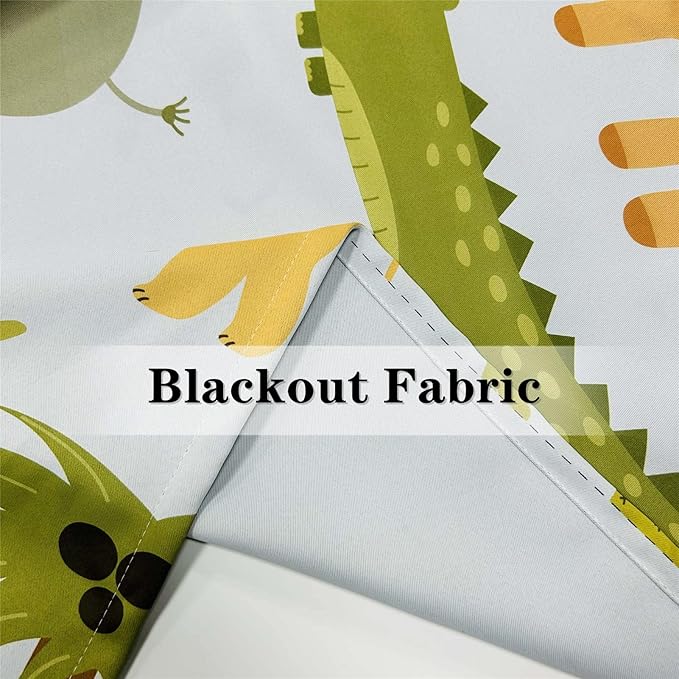 Animal Curtains W52 x L84 Inch Grommet Thermal Insulated Blackout Window Drapes Safari Hippo Crocodile Lion Elephant Giraffe Woodland Zoo Pattern for Kids Boys Girls Nursery Bedroom 2 Panels