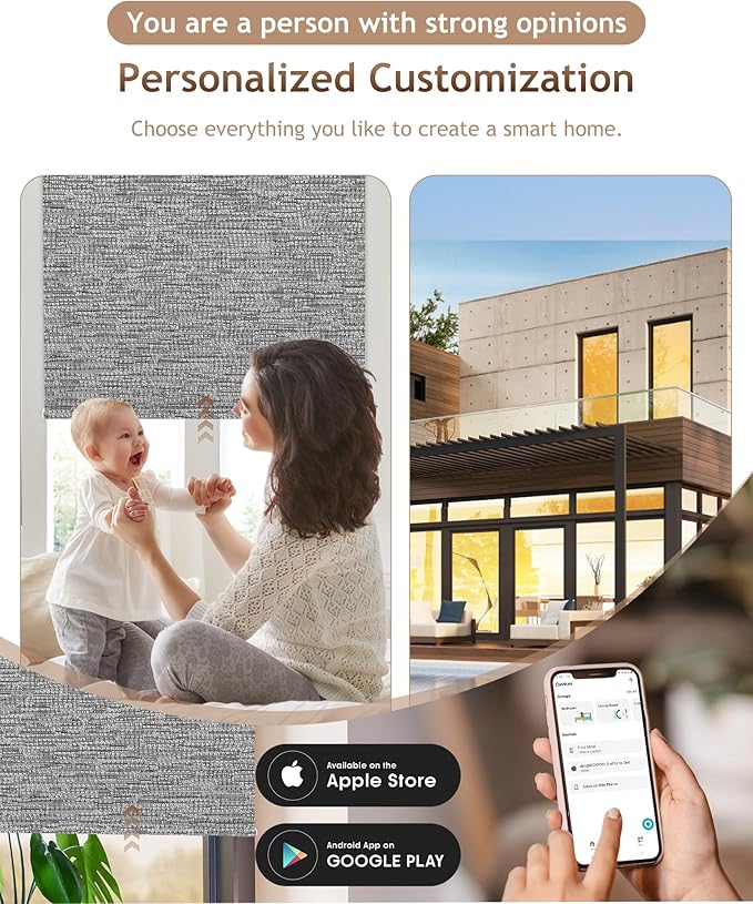 Kincmo Motorized Blinds with Remote,100% Blackout Motorized Roller Shades Work with Apple Homekit,Alexa,Google, Custom Electric Blinds with App,Voice Control (Aqua Waves Grey)