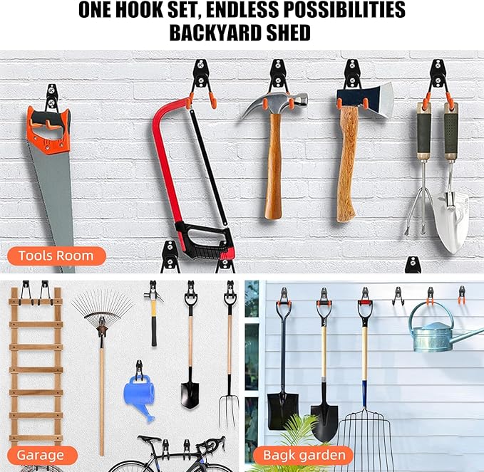 Garage Hooks, 12 Pack Wall Hooks for Hanging Heavy Duty Ladders, Bikes, Tools Ideal for Garage, Garden, Basement Utility Room Storage (Black)