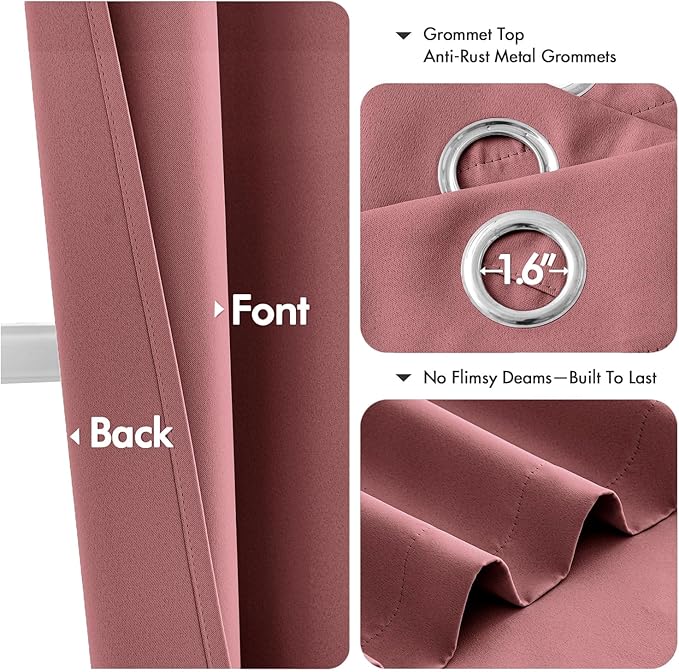 MIULEE Dusty Rose Blackout Curtains for Bedroom Living Room 72 Inches Long 2 Panels, Thermal Insulated Room Darkening Drapes Solid Grommet Noise Reduction Light Blocking Window Treatments 40x72 Inch