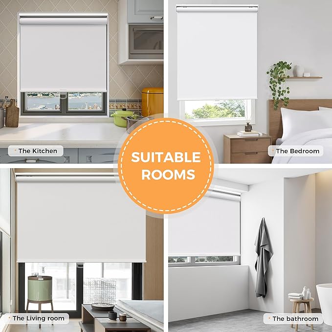 Window Blinds Cordless,Blackout Roller Shades,Blinds for Indoor Windows,Door Curtains,Room Darkening,Insulated UV Protection Pull Down Shades,with Spring System (White, 24" W x 72" H)