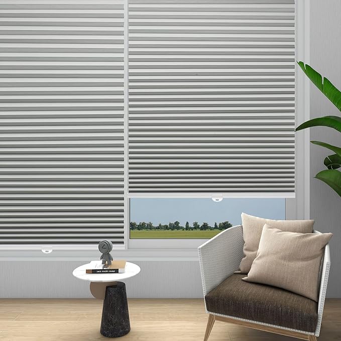 Changshade Cellular Shades Cordless Blinds Blackout for Indoor Windows, Honeycomb Blind Room Darkening Shade 1.5'' Single Cell Pleated, Easy to Install Shade Size 28" Wide x 50" Height, Grey