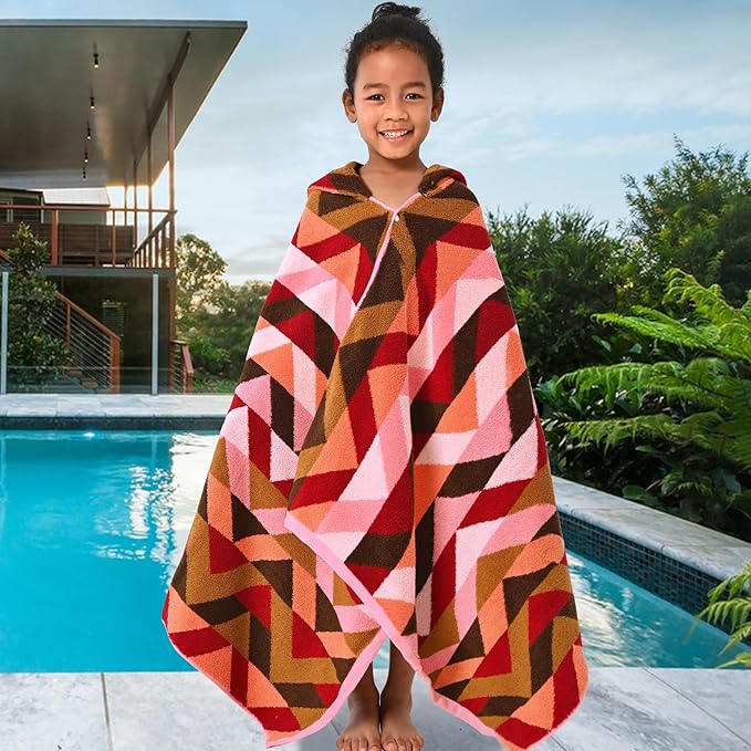 VOOVA & MOVAS Toddler Bath Towels (3-10Years) - Soft, Absorbent 100% Cotton Thick 500GSM Pool Towels,Perfect for Bath | Beach | Pool | Swim, Jacquard, Red