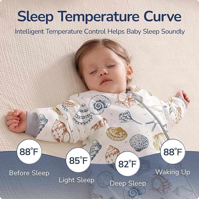 Baby Sleep Sack 18–24 Months, 2.5 TOG Warm Cotton Sleep Sack with Detachable Long Sleeves, Winter Wearable Blanket for Cold Nights, 2-Way Zipper Toddler Sleeping Sack, Ocean