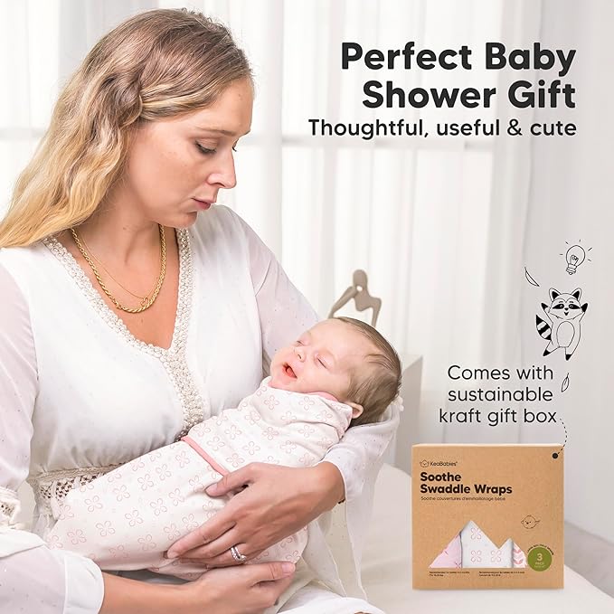 3-Pack Organic Baby Swaddle Sleep Sacks - Swaddles for Newborns, Infant 0-3 Months, Baby Girls, Boys, Soft & Snug Newborn Sleep Sack, Nursery Swaddling Blankets (Blossom, XS)