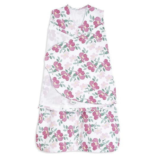 HALO 100% Cotton Sleepsack Swaddle, 3-Way Adjustable Wearable Blanket, TOG 1.5, Stems, Newborn, 0-3 Months