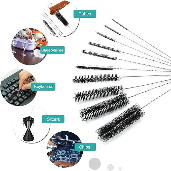 LOVEINUSA Straw Cleaner Brush, 10 Pieces 8.2 Inch Bottle Brush, Nylon Tube Brushes Kit for Reusable Drinking Straws, Sippy Cup, Tumbler, Water Bottle
