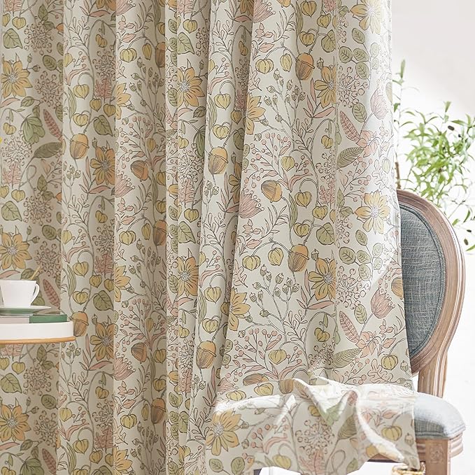 jinchan Nursery Curtains 95% Blackout Yellow Floral Curtains for Girls Room, 96 Inch Length Farmhouse Drapes for Bedroom Living Room Darkening Window Treatment Fall Decor Grommet Top Set of 2 Panels