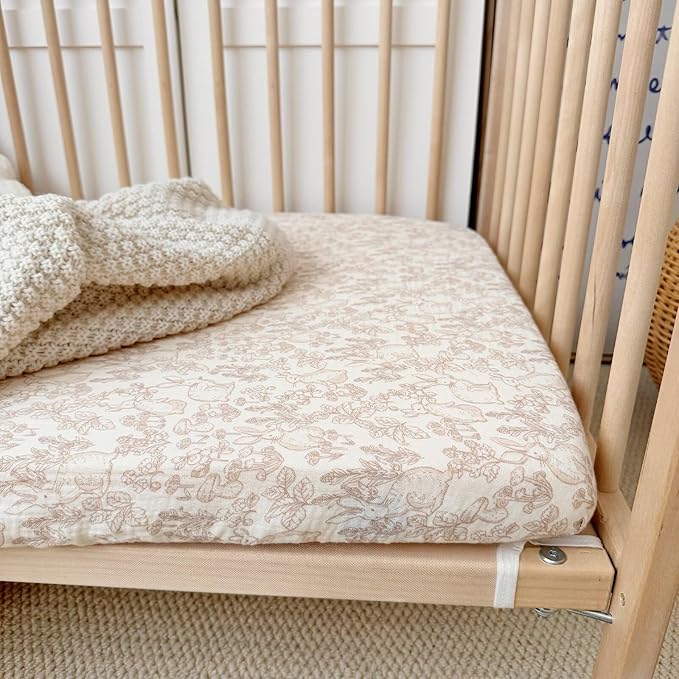 BuLuTu 2 Pack Floral Print Crib Sheets 52"x28" for Boys Girls, Muslin Cotton Fitted Sheets for Standard Crib and Toddler Mattress, Soft Breathable Toddler Sheets, Camellia & Forest
