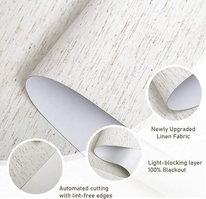 AOSKY Linen Roller Blinds Shades for Indoor Windows Pull Down Cordless Blackout Black Out Window Shade 32 inch Blinds for Home Linen