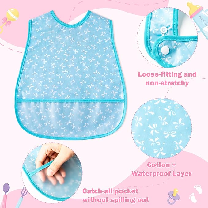 R HORSE 5Pcs Baby Bibs Set Toddler Bibs with Crumb Catcher Pocket & Snap Button Waterproof Baby Feeding Bibs for 6-24 Months