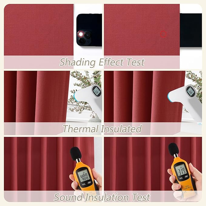 Guken Red 100% Blackout Curtains 120 Inch Length 2 Panels Set for Living Room Bedroom Back Tab Thermal Insulated Black Out Linen Drapes Room Darkening Window Curtains,52x120
