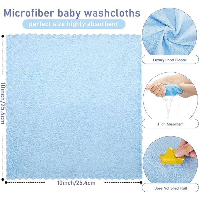 36 Pack Baby Washcloths 10 x 10 Inch Microfiber Coral Fleece Baby Towels Bath Face Towel Absorbent Soft Kids Washcloths Burp Cloth Wash Cloths for Newborns, Infants, Toddlers, Gentle on Sensitive Skin