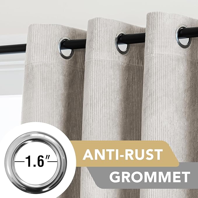 H.VERSAILTEX Velvet 100% Blackout Curtains for Living Room Full Light Blocking Curtains Thermal Insulated Room Window Drapes Soft Luxury Curtains Grommet Top 2 Panels (55" W x 96" L, Stone)