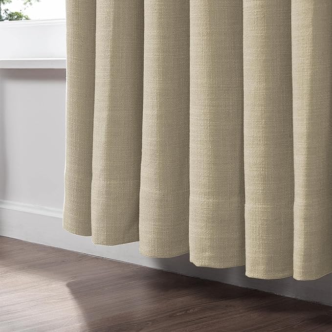 ChadMade Solid Color Faux Linen Grommet Curtian 84 Inch Length Drape Blackout Room Darkening Linen Drapery for Small Windows Doors Bedroom Living Room 50Wx84L, 1 Panel, Lt Khaki, Tallis Collection