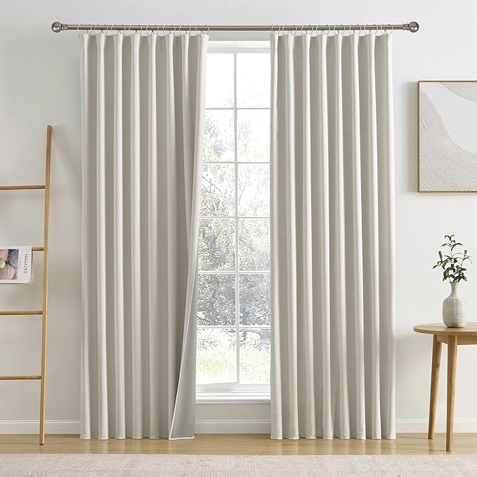 RAIN CITY Natural Birch Blackout Curtains 84 Inch Long 2 Panel Set, Boho Farmhouse Linen Drapes for Living Room Darkening/Thermal/Noise Reduction Textured 7ft Hook Included Off White 50" x 84"