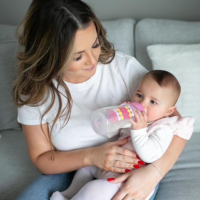 Dr. Brown’s Anti-Colic Options+ Wide-Neck Sippy Bottle Starter Kit, 9oz/270mL, with Level 3 Medium-Fast Flow Nipple and Soft 100% Silicone Sippy Spout, Pink, BPA Free, 6m+