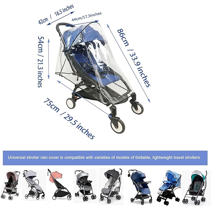 Stroller Rain Cover Universal Stroller Cover for Toddler Umbrella Stroller,Compact Travel Stroller,LLUFO Waterproof Snow Wind Weather Shield,Food Grade EVA No Odor