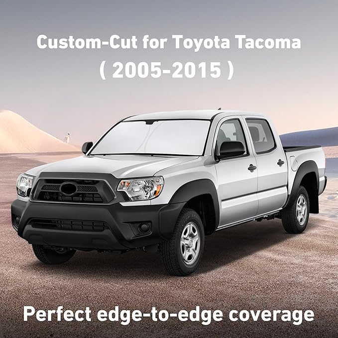 Econour Windshield Sunshade for Toyota Tacoma 2005-2013 2014 2015, Sun Visor for Front Windshield & Window Sun Shade Cover, UV Heat Blocker & Protector, Car Accessories