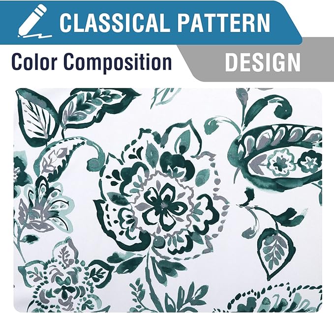 H.VERSAILTEX 100% Blackout Curtains for Bedroom Paisley Floral Printed Curtains 84 Inches Long Grommet Curtains & Drapes Thermal Curtains Window Treatments with Black Liner 2 Panels, Teal