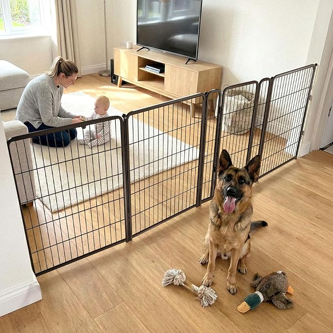 FXW Dog Gate Extra Wide Designed for Indoor Use, Adjustable Width Up to 111-inch Wide (40" H 4 Wire Panels for Medium and Large Dogs), Black