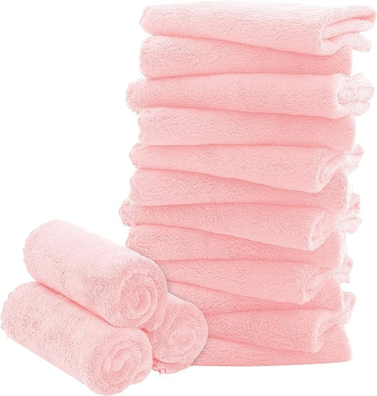 16 Pack Baby Washcloths - Luxury Coral Fleece - Extra Absorbent and Soft Wash Clothes for Newborns, Infants and Toddlers - Suitable for Sensitive Skin and New Born - Baby Shower - Pink,10x10 Inch