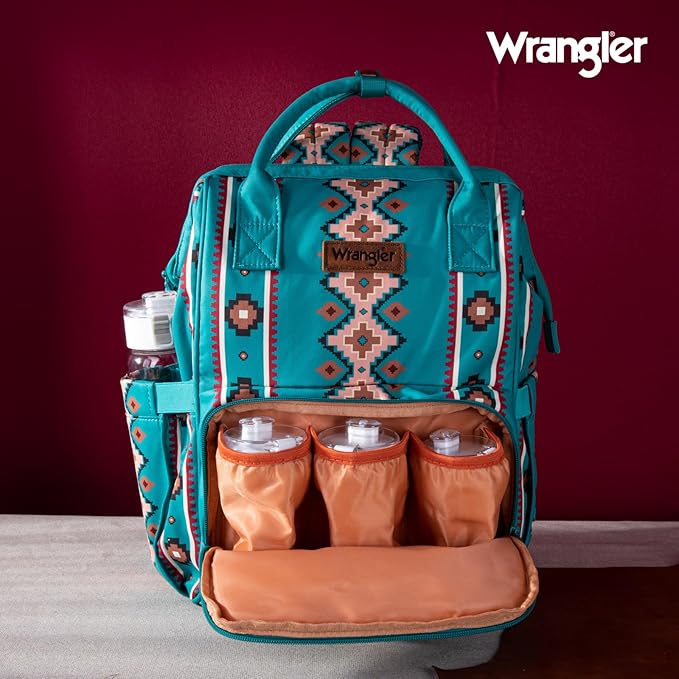 Montana West Wrangler Diaper Bag Backpack Aztec Travel Backpack Purses Western Multi-Function Baby Bags for Mom with Waterproof Insulated Pockets