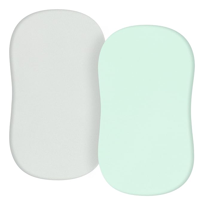 TILLYOU Baby Bassinet Sheets for Girls Boys 2 Pack Baby Sheets for Square Rectangle Oval Bassinet Mattress 33X16 Inch, Gray and Green